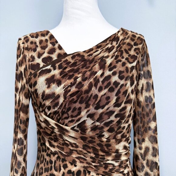 VTG Y2K 90s Kay Unger Leopard Print Dress Mesh Detail Glam Punk Going Out SZ 10 - Picture 2 of 12
